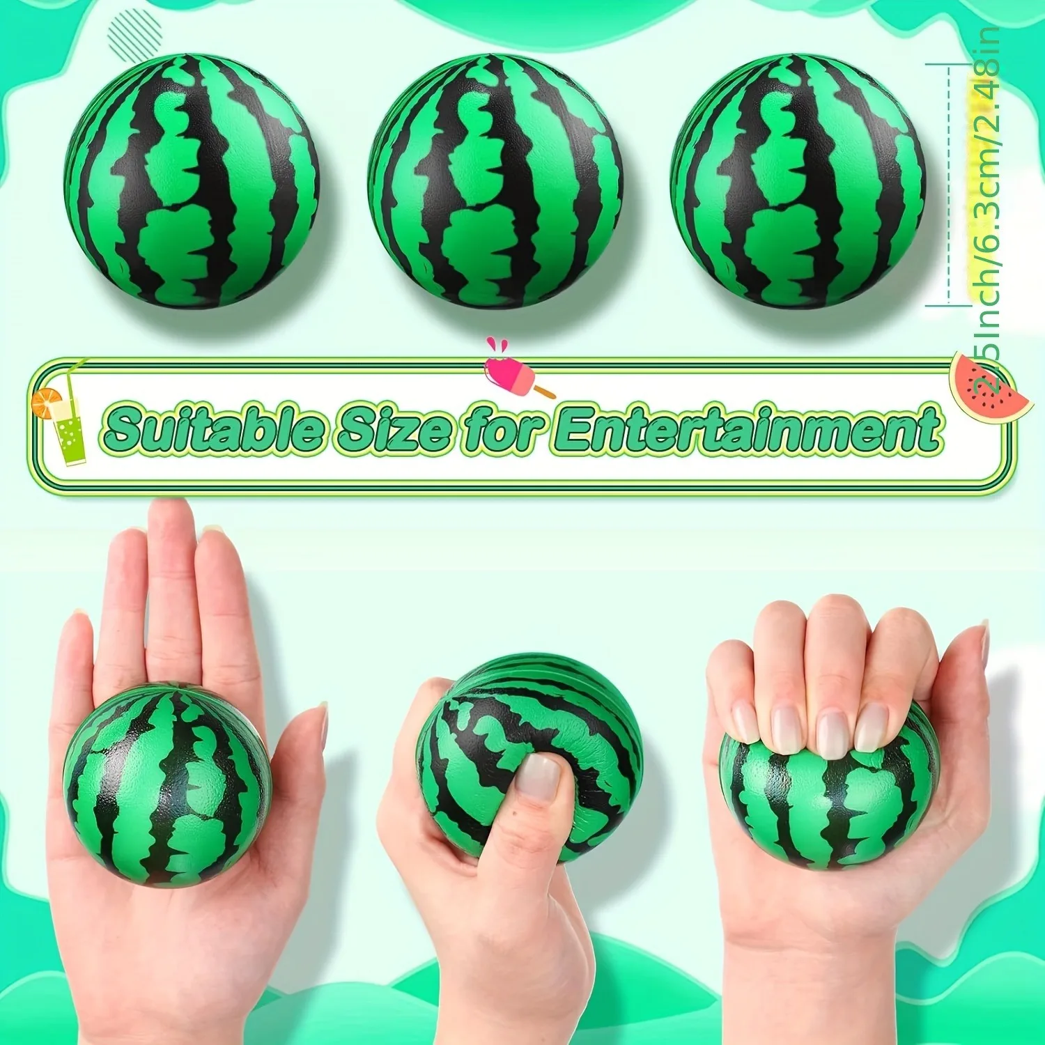 Watermelon Stress Balls Stress Reliver Party Favor Soft PU Foam Ball Squishy Fidget Sensory Fruit Toy for Kids & Adults