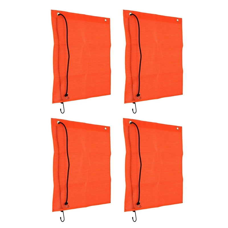 A92U-4Pcs 18X18 Inch Mesh Safety Flags Orange Warning Flag Bungee Safety Flag Good Visibility Weatherproof Flag With Grommets