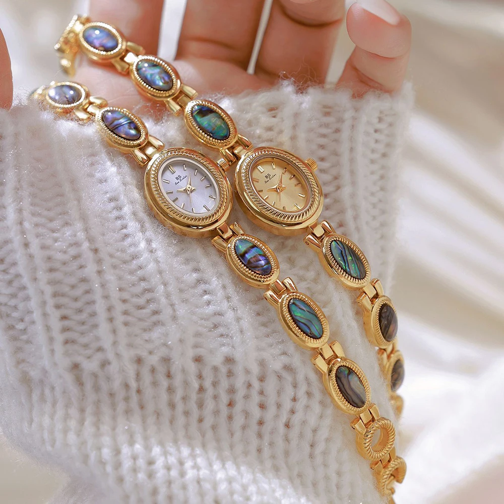 New Woman Watch Luxury Vintage Gold Quartz Watches Colorful Shell Bracelet Wristwatches Dress Ladies Gifts 2025 Original