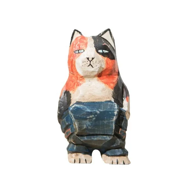 Wood Maneki Neko Figurine Hand Carved Cute Healing Mini Desktop Decor Gift For Office Home