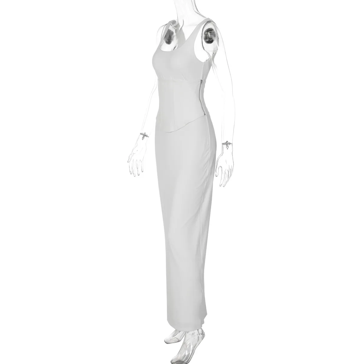 Sommer Geraffte Sexy Verband Kleid Frauen Kleid Quadrat Kragen Ärmelloses Schlank, Figurbetontes Kleid Weibliche Hohe Taille Club Party Langes Kleid – Detail 16