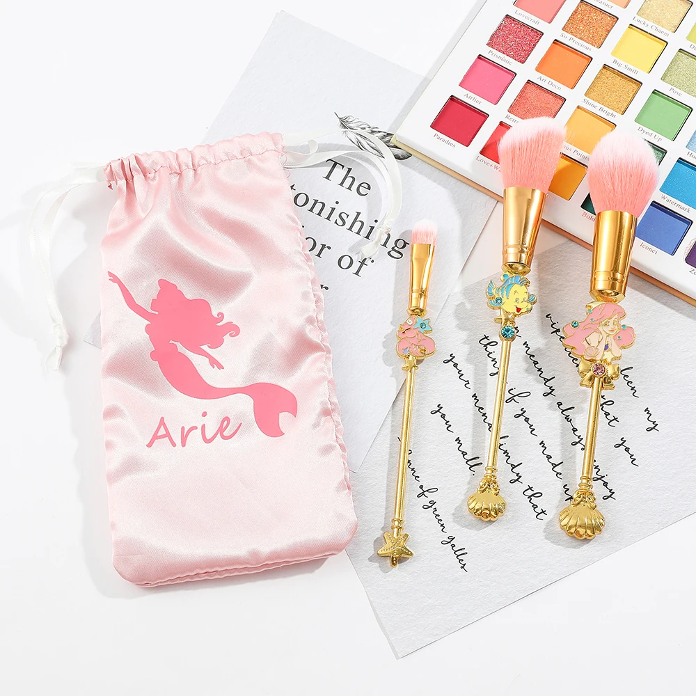 3pcs Makeup Brush Set Cartoon Cute Little Mermaid Powder Brush Soft Fiber Brush Anime Peripheral Gifts