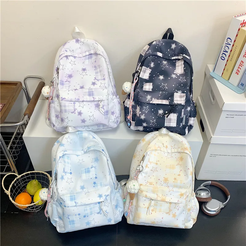 Schoolbag Junior High School Girls High-Looking College Style Dirty-Resistant Star Backpack insSuper popular sweet waterproof st