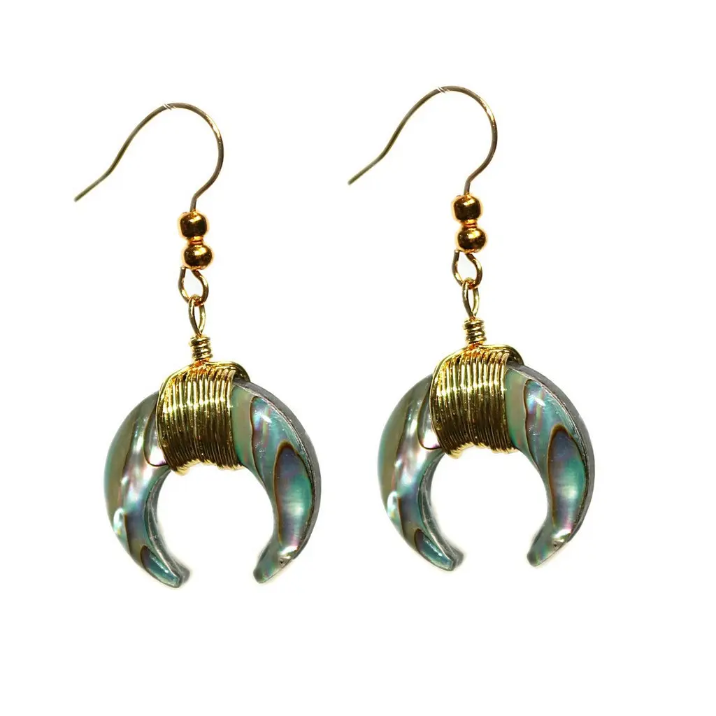 1 pair of crescent moon natural abalone shell earrings European and American fashionable women's jewelry shell earrings