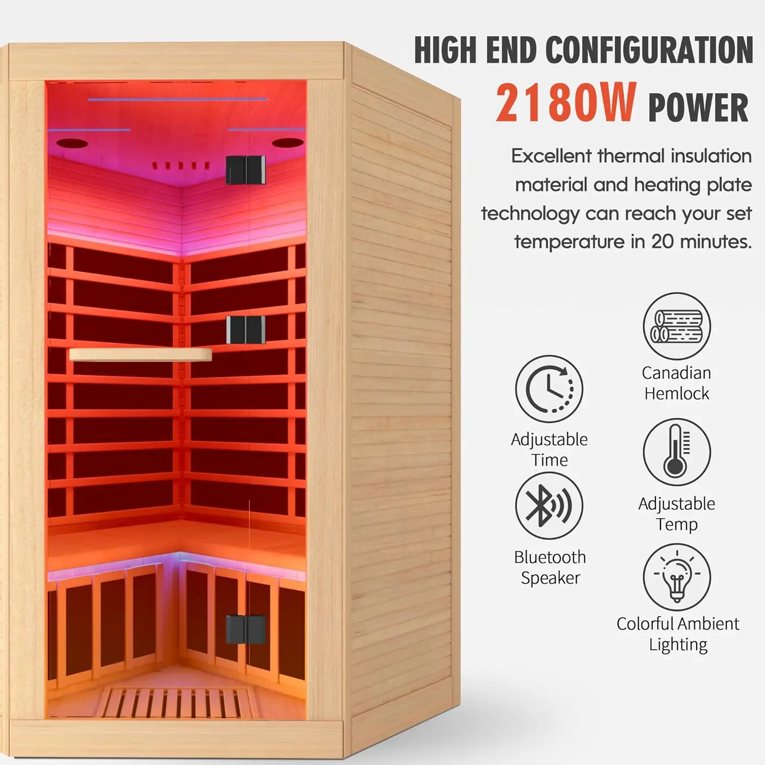 Far Infrared Sauna 2-3 Person Home Sauna With Best Red Light Therapy For Body Indoor Sauna Self Care At Home Spa Room Okoume