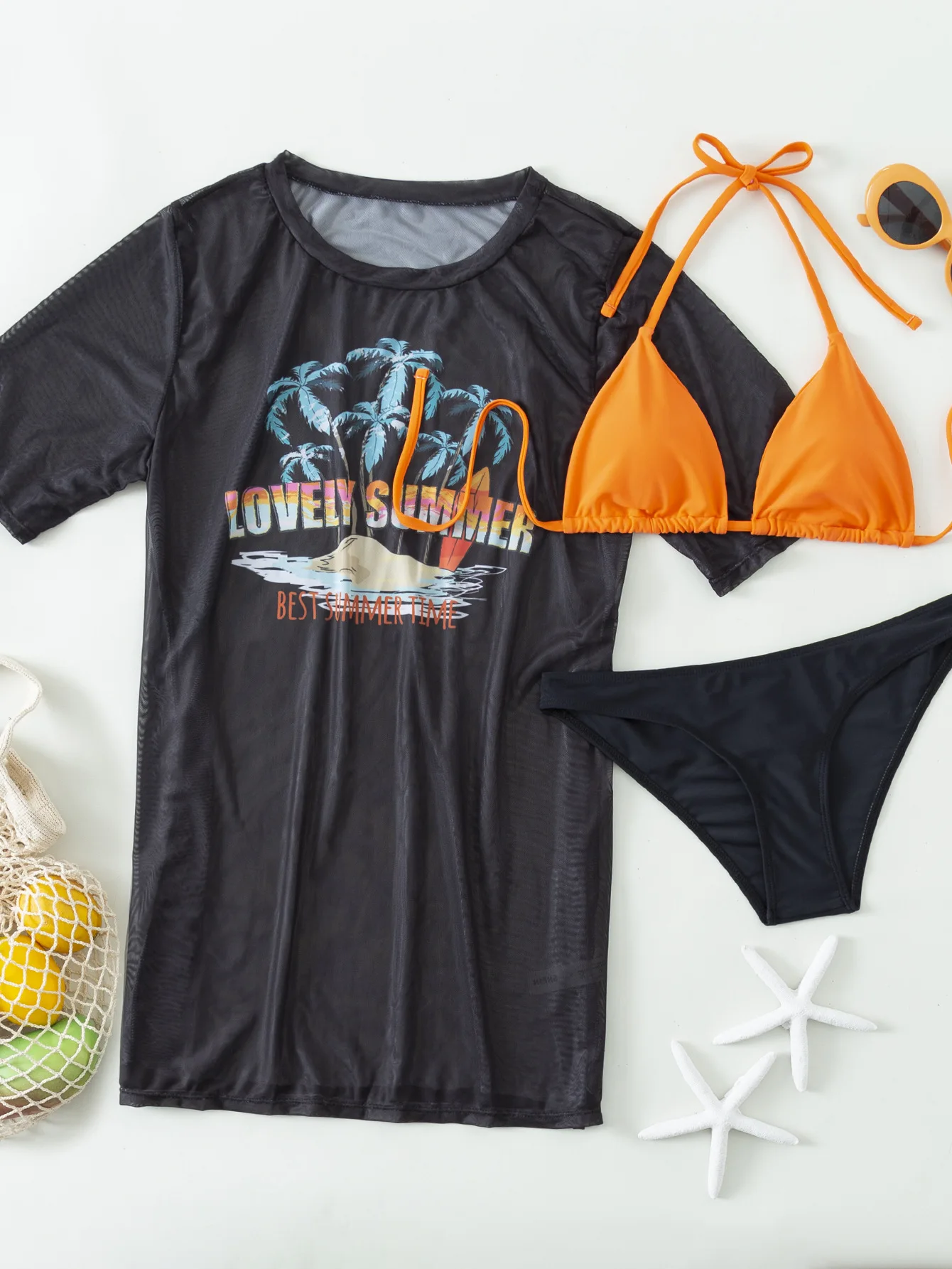 New bikini three-piece set with printed sexy European and American smock swimsuit for women