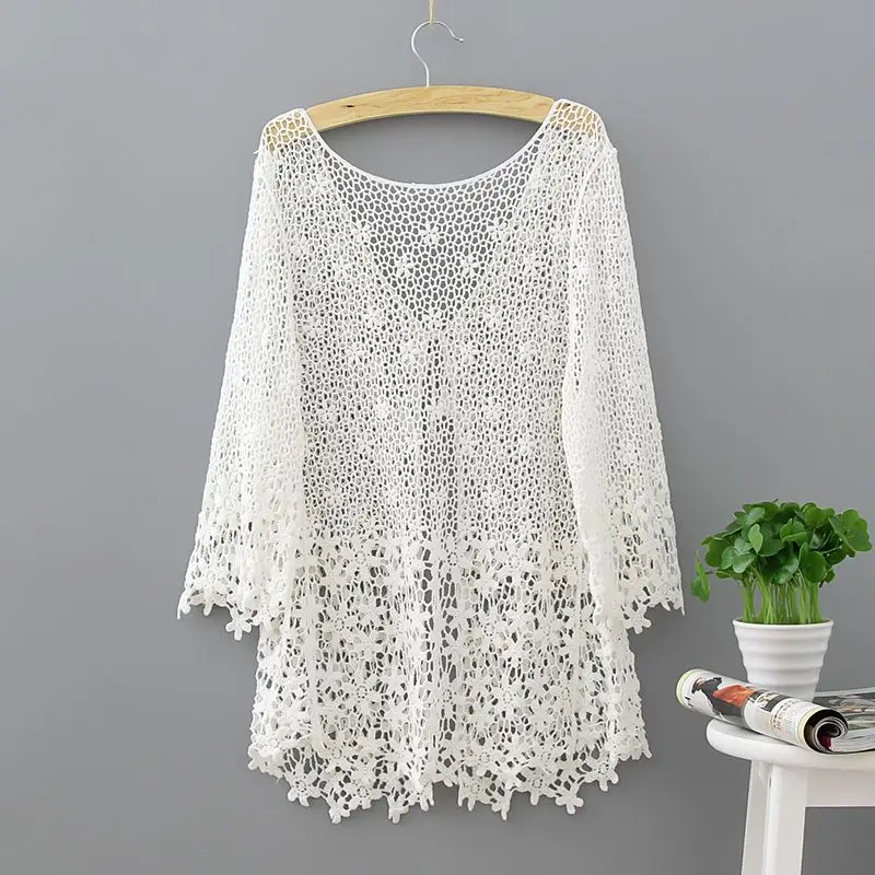 2023 Summer Fashion Hollow Out Knitting Sun Protection Clothing Women\'s Coat Loose Cardigan Ladies Shawl Air-Conditioning Shirt