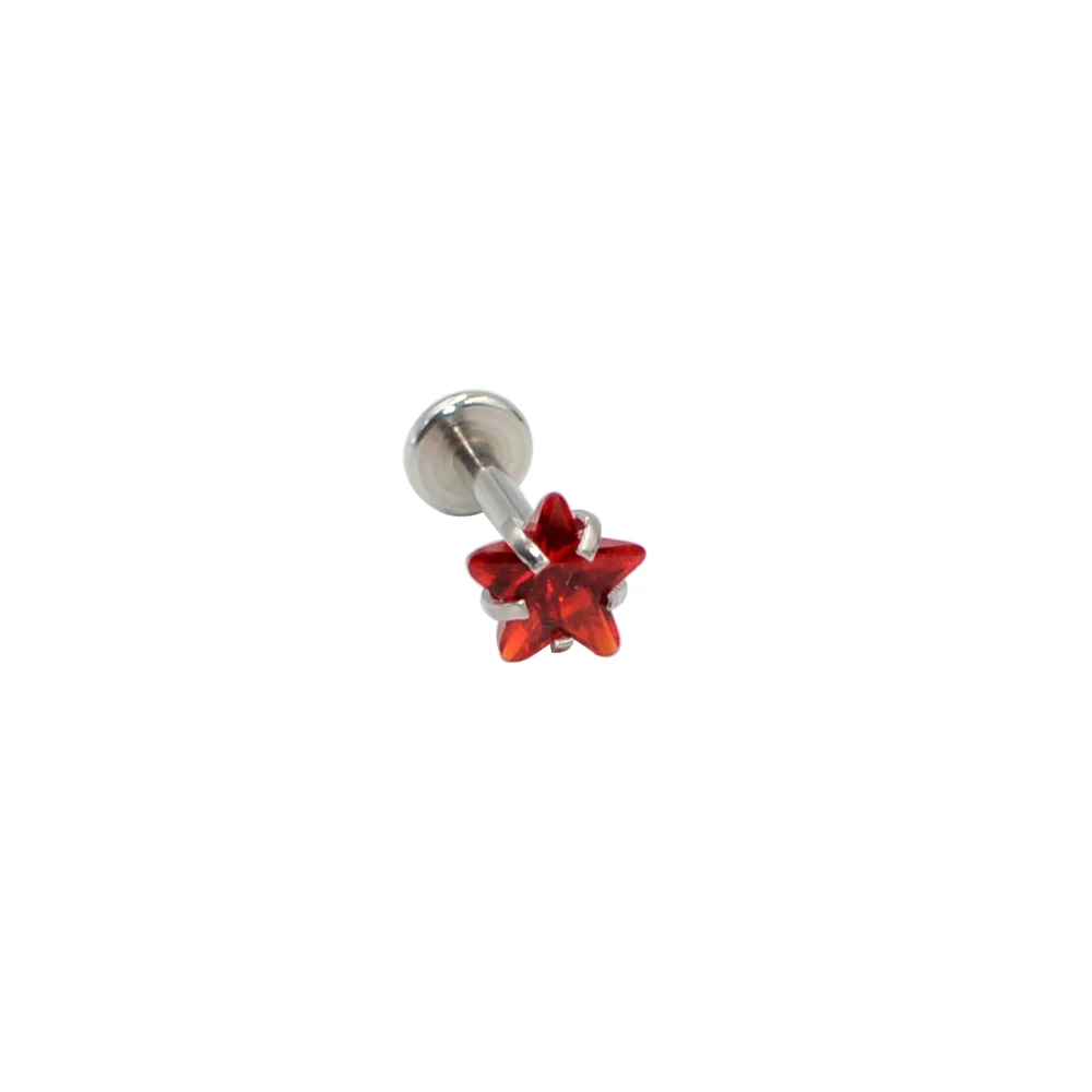 1PC Surgical Steel Star Cz Labret Piercing Lip Ring Internally Threaded Helix Piercing Cartilage Stud Earring Ear Tragus Jewelry