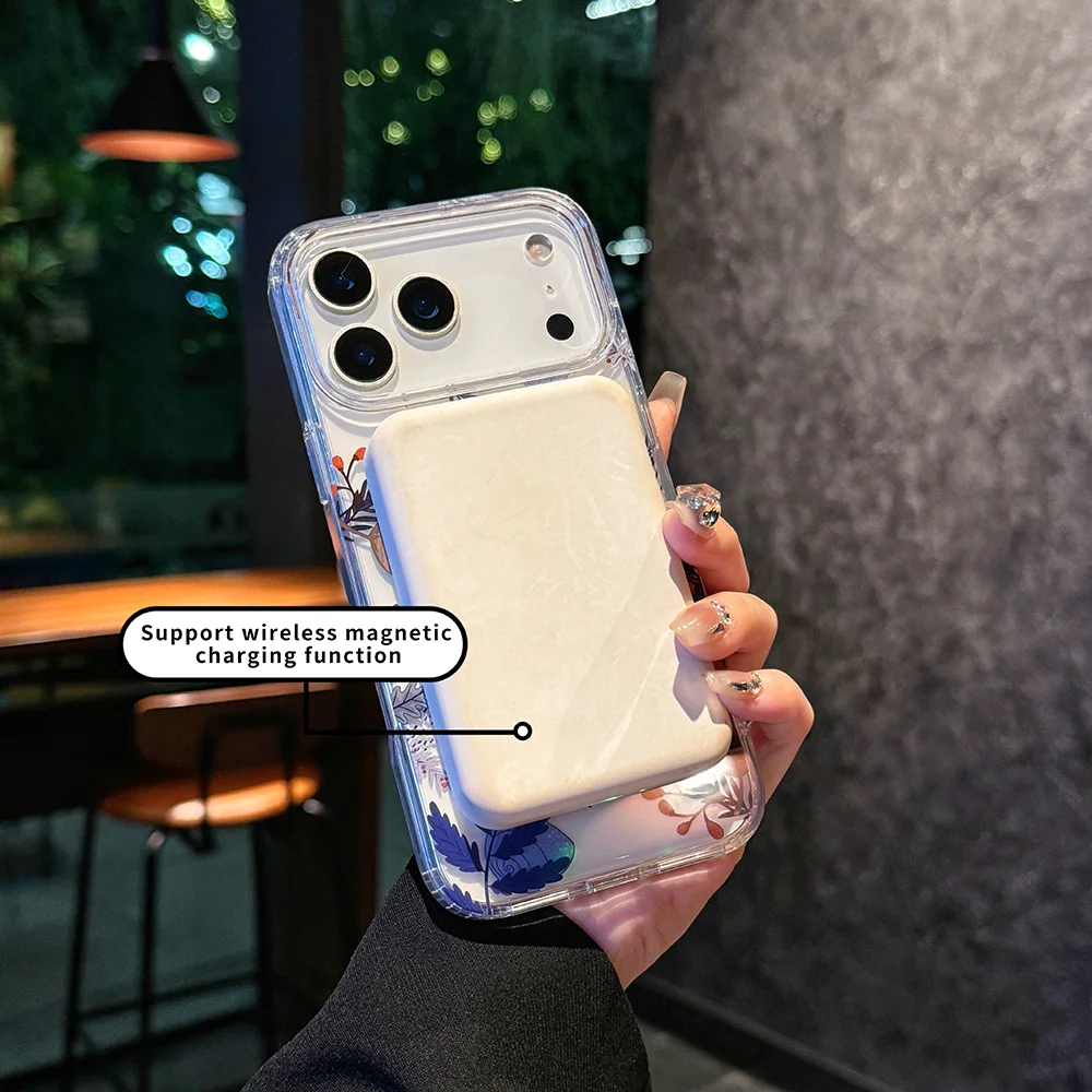 Bright-faced stamen magnetic mobile phone protective case is suitable for iPhone17/16/15/14/13/12 double-layer printing process.