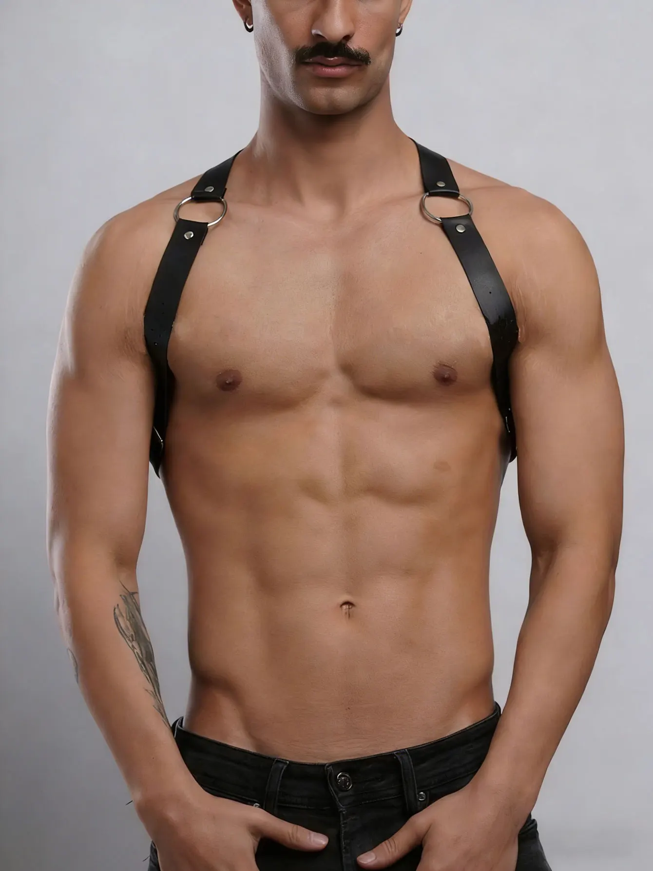 Men's PU Leather Chest Harness Gothic Body Chain Belt Punk Shoulder Straps Ring Costume Accessories for Festival Rave Club Wear
