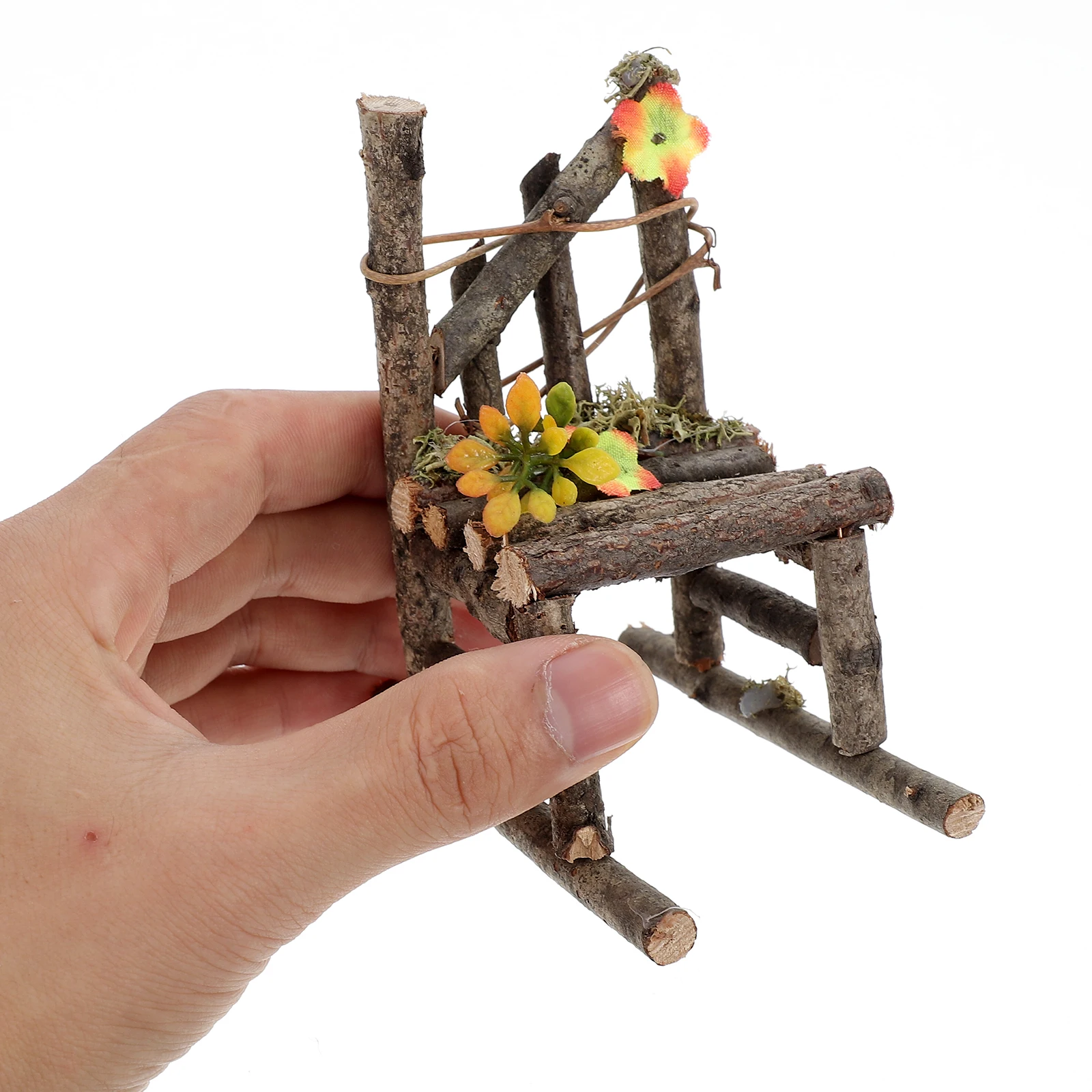 

Miniature Wooden Chair Ornament Realistic Design Material Easy Arrangement Home Decor Micro Landscape Garden Accessories