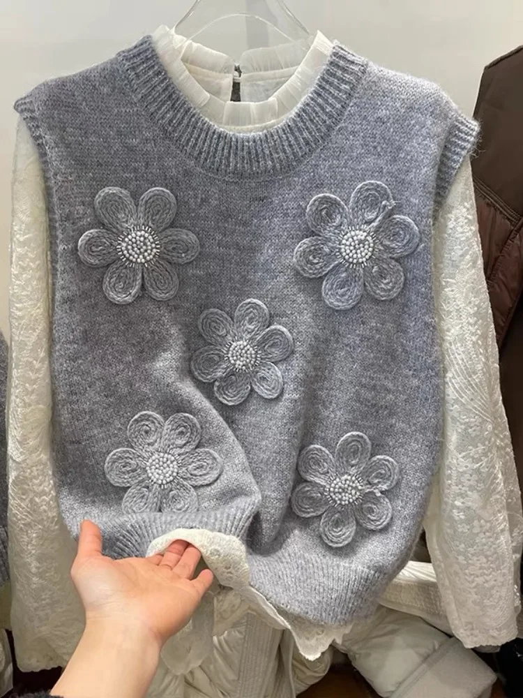 Ele pull à fleurs gilet dentelle irt femmes Faion ensemble 2025 nouveau Sle trajet Sle coupe ample fibre de Polyester Svel