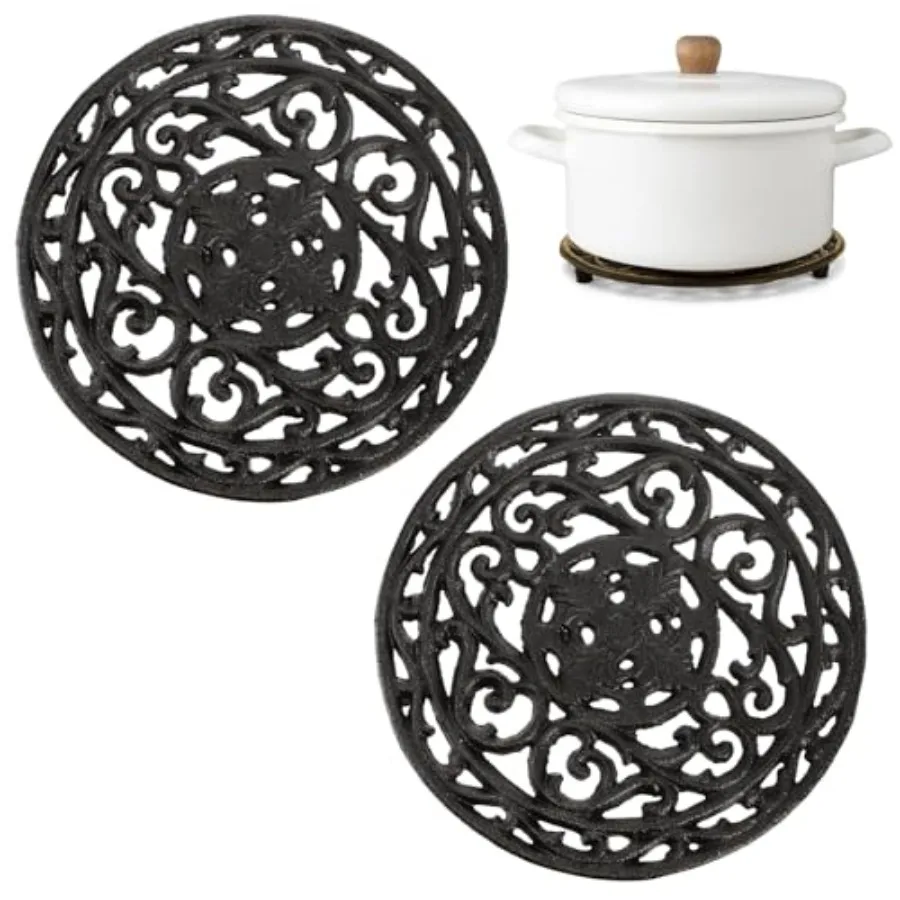 

2 упаковки чугуна Trivet 8 Ih круглые металлические подставки с резиновыми ножками, нержавеющие, термостойкие, подставка для тарелки с горячим горшком, коврик-держатель