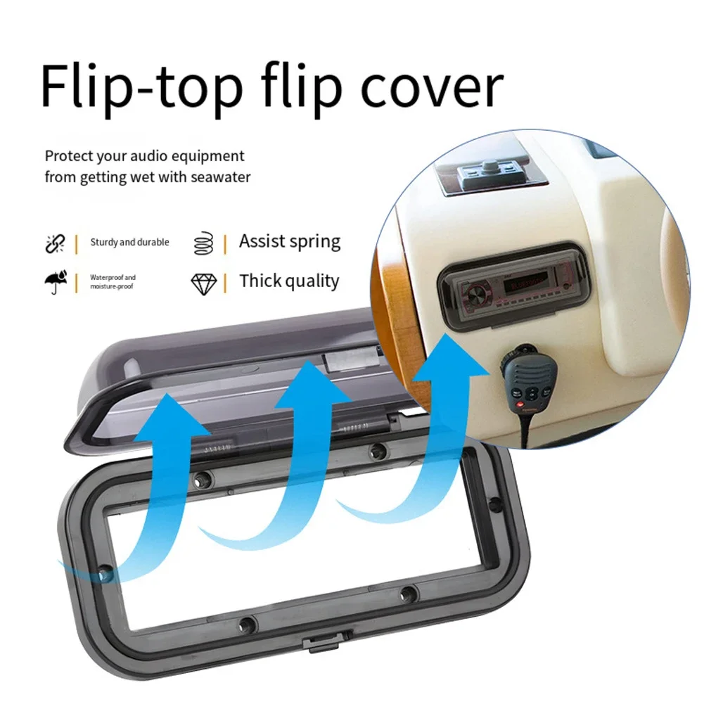 Flip-up Door Cover Marine Radio Cover Spring-loaded Mechanism UV-resistant Design Built-in Support Shelf Boat Audio System Cover