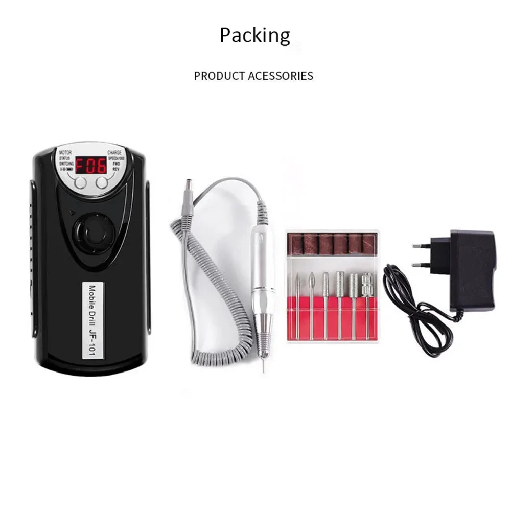 Tragbare Nagelbohrmaschine, 35.000 U/min, wiederaufladbare E-Feile mit Bits-Set zum Entfernen von Acryl-Gel-Polier