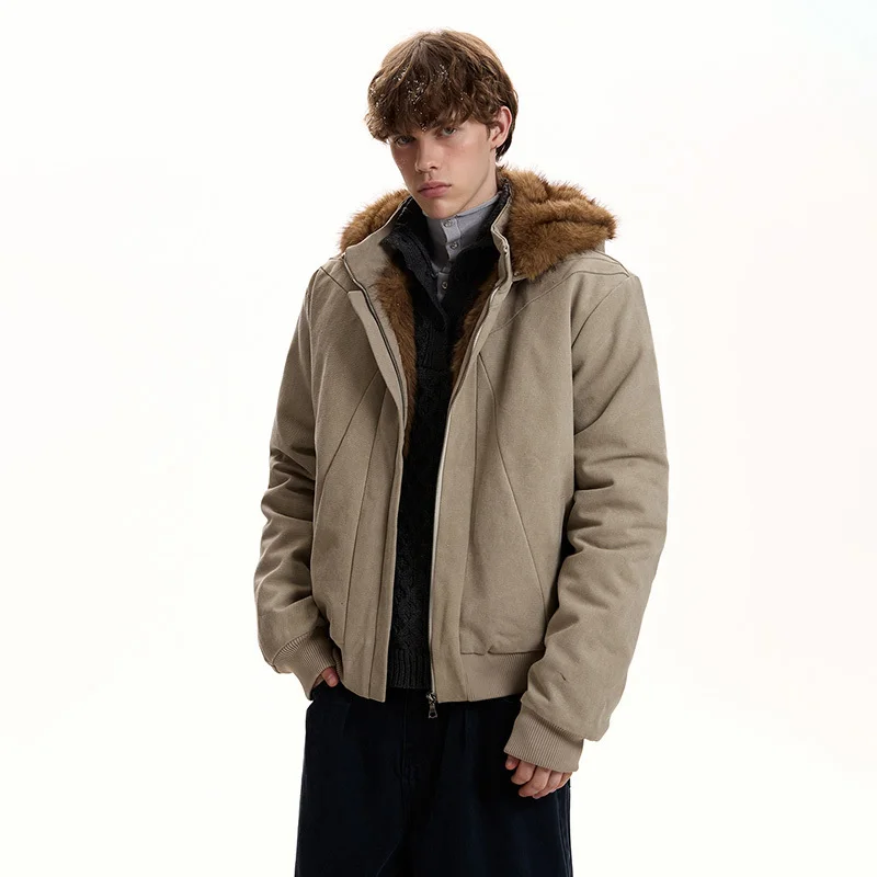 LUZHEN 2025 الشتاء موضة انفصال الفراء مقنعين سميكة الدافئة معطف مبطّن الرجال وسيم الصوف بطانة سترة عادية JY5127