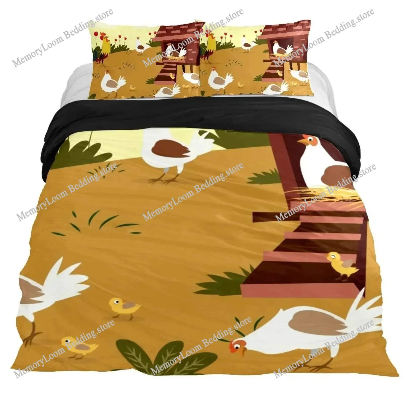 

Chicken Duvet Cover King Queen Size Watercolor Rooster Bedding Set for Kids Teens Adults Farm Animal Polyester Comforter Cover