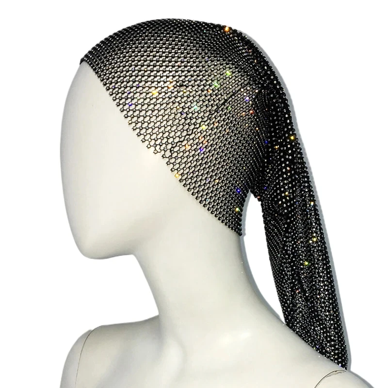 Damen Voll-Strass-Mesh-Kopftuch Funkelnder Kristall-Langschwanz-Kopfwickel Elastische Glitzernde Kopfbedeckung für Party, Club und Abendveranstaltungen – Detail 6
