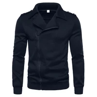 Chaqueta de lana estilo motocicleta popular de color puro informal para hombre, chaqueta de cuello alto con cremallera inclinada para hombre, adecuada para fiestas al aire libre