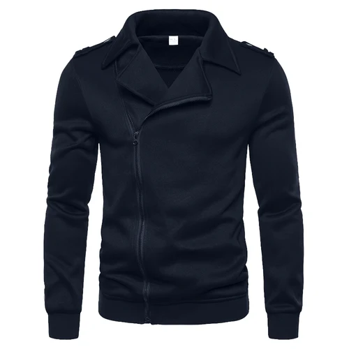 Chaqueta de lana estilo motocicleta popular de color puro informal para hombre, chaqueta de cuello alto con cremallera inclinada para hombre, adecuada para fiestas al aire libre