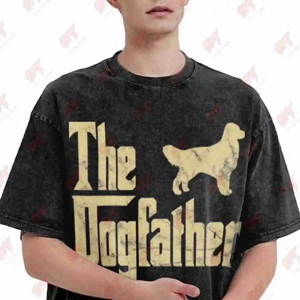 Golden Retriever Dogfather Parody Vintage Washed Tee Pure Cotton T-Shirt