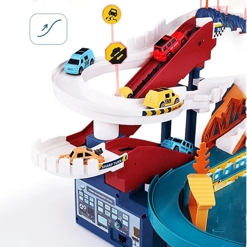 Dinosaurio eléctrico, pista de montaña, coche, juego de aventura, coche ferroviario de carreras, juguetes, pista, tren interactivo, juguetes educativos para niños