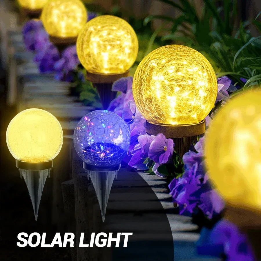 LED الشمسية الأرض إدراج ضوء مقاوم للماء في الهواء الطلق حديقة الديكور دفن كرة زجاجية الكراك ضوء لعيد الميلاد