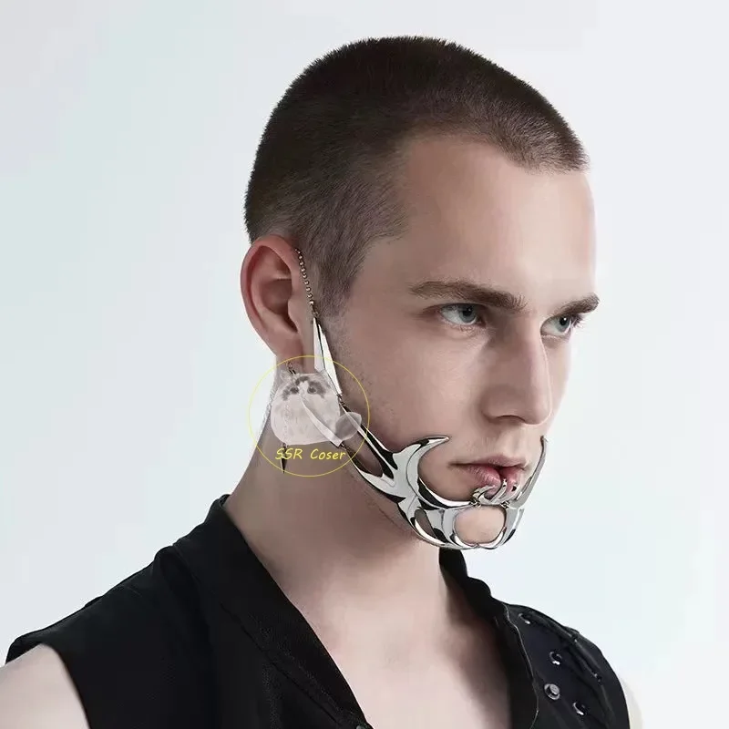 RT01 CyberPunk القوطية تأثيري آلات تكنولوجيا المستقبل للجنسين القوطية الشرير المعادن مجسمة الوجه الأنف حلية قناع Jewe * JK2