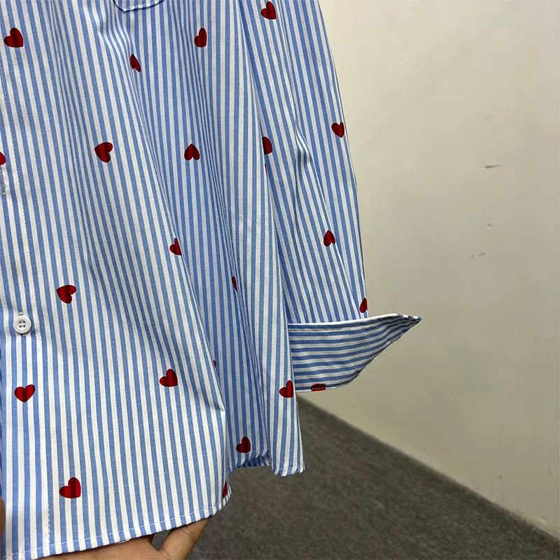 2025 Spring New Original High-end Retro Striped Chic Top Love Heart Print Loose Comfort Handsome Shirts Men's Trendy Niche Shirt