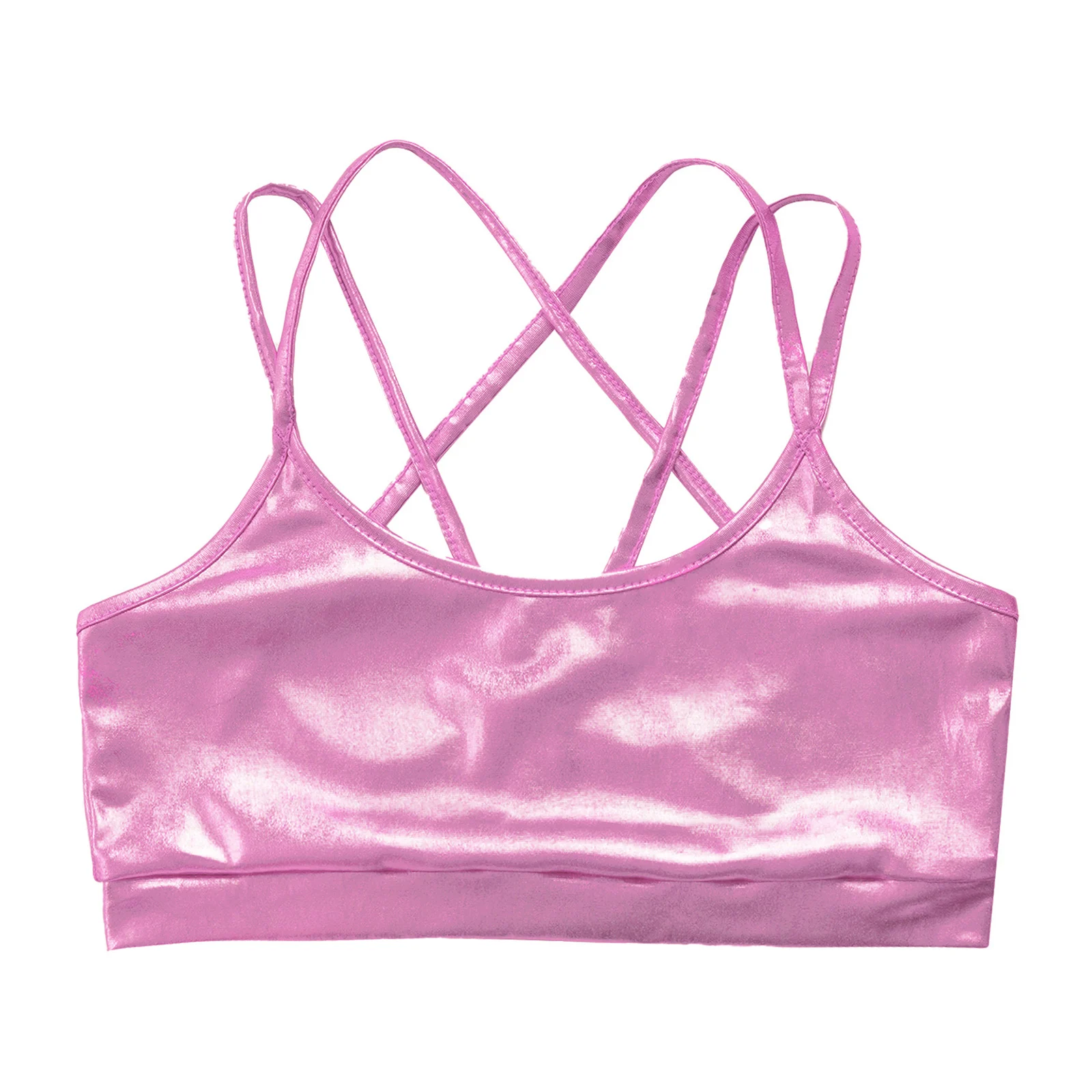 Haut court pour filles, Streetwear brillant, Camisole métallique à bretelles, haut court de danse pour enfants, vêtements de spectacle de danse Jazz