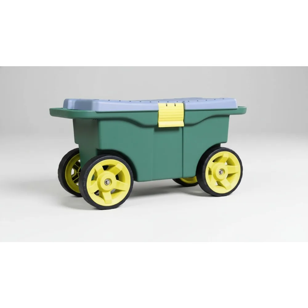 

Garden Cart Scooter with Bench Seat & Tool Tray - Rolling Storage for Weeding Planting - Green/Blue/Black