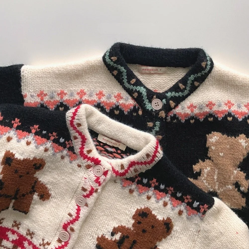 2025 Autumn New Baby Long Sleeve Knit Coat Infant Girl Cute Bear Print Knit Cardigan Kids Boys Casual Jacket Toddler Clothes 4