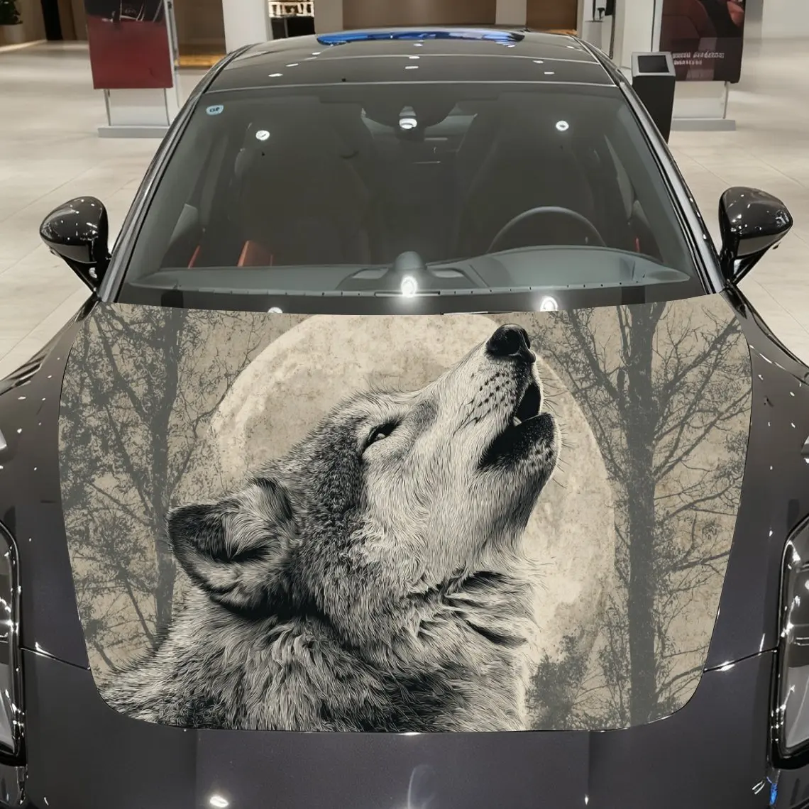 

Car Decals A Wolf In Moonlit Forest Scene Close - Up With Howling Posture And Atmospheric Visual Drama Car Hood Sticker, Waterpr