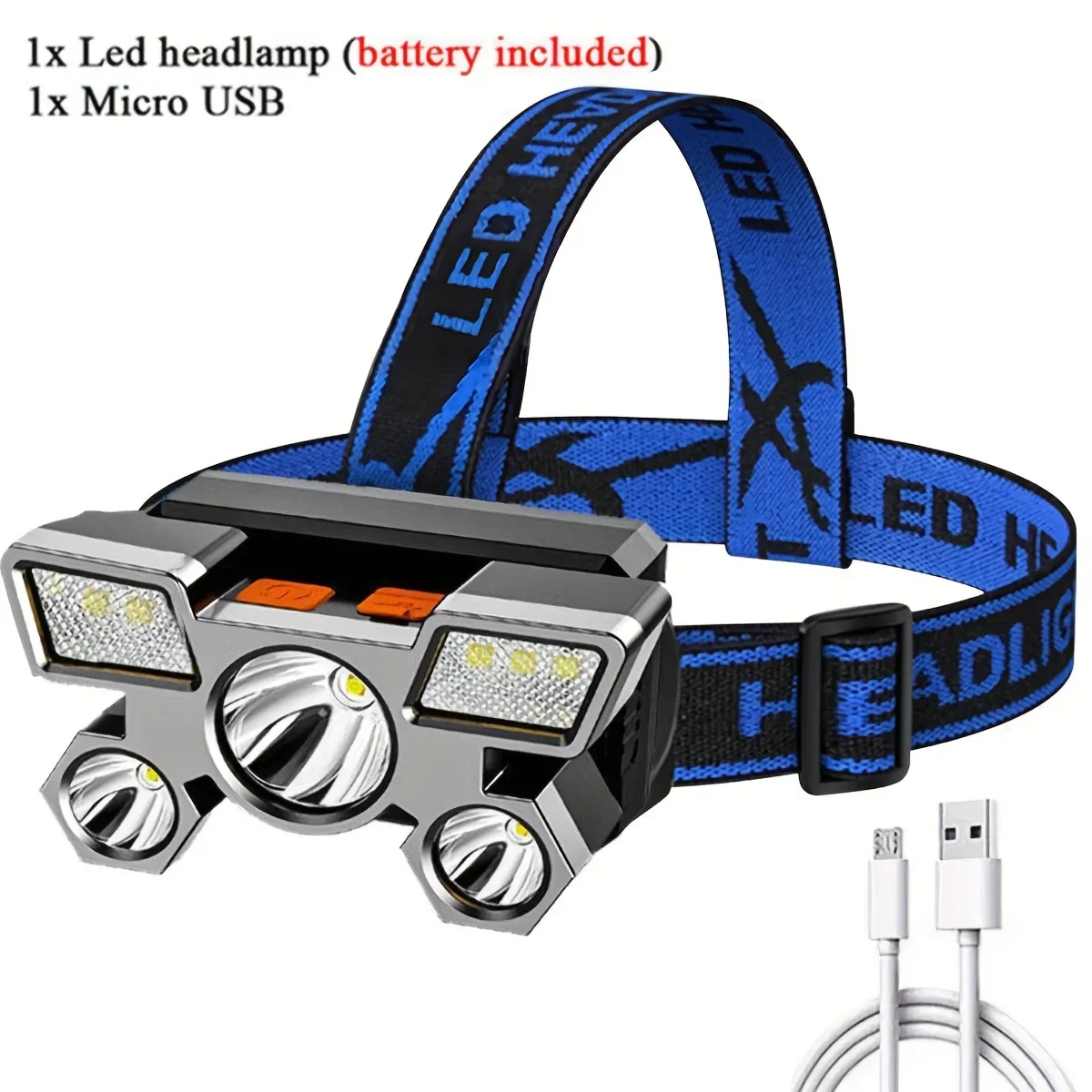 1pc Super Bright 3LED+6SMD Headlights USB Rechargeable Portable 4 Modes Night Flashlight for Outdoor Fishing Camping Adventure