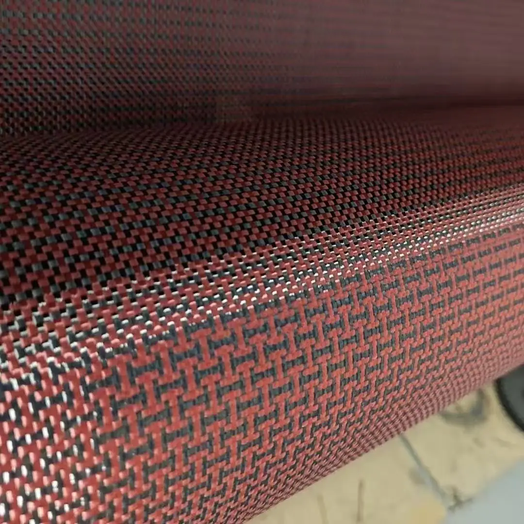 

3K 200gsm red Kevlar and carbon fiber blended fabric P blended carbon fiber Kevlar fabric width 100cm (40in) continuous