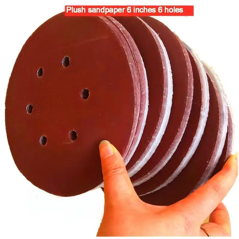 

12 шт., красный песок, 6 дюймов, 6 отверстий, красная наждачная бумага, бархатный диск, наждачная бумага, самоклеящаяся флокированная наждачная бумага, шлифовальная наждачная бумага