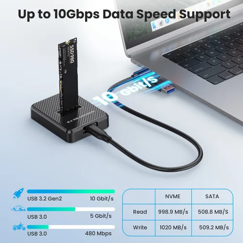 Imagen 2 del producto Duplicador NVMe/SATA M.2, clon sin conexión de doble bahía, estación de acoplamiento USB C a NVME/SATA para discos duros M2 SSD M Key y B + M Key
