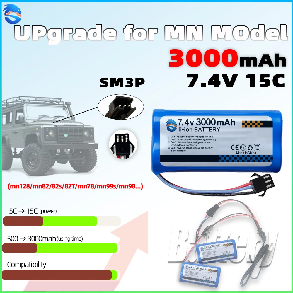 

skymaker sm3p plug 7.4V 2s 3000mAh Rechargeable Battery(li-ion) with Protection Board for mn128 mn82/82s/82T mn78 mn99s mn98