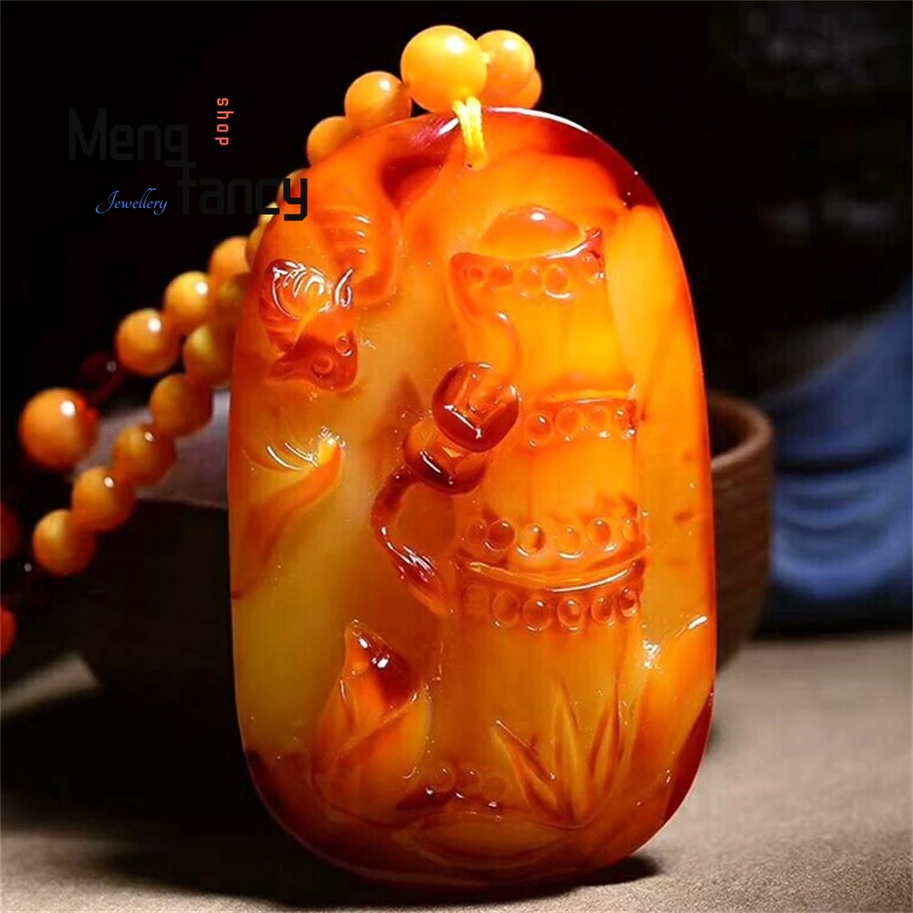 

Old Beeswax Amber Chicken Oil Yellow Guanyin Bamboo Festival Pendant Natural Exquisite High-grade Fashion Jewelry Holiday Gifts