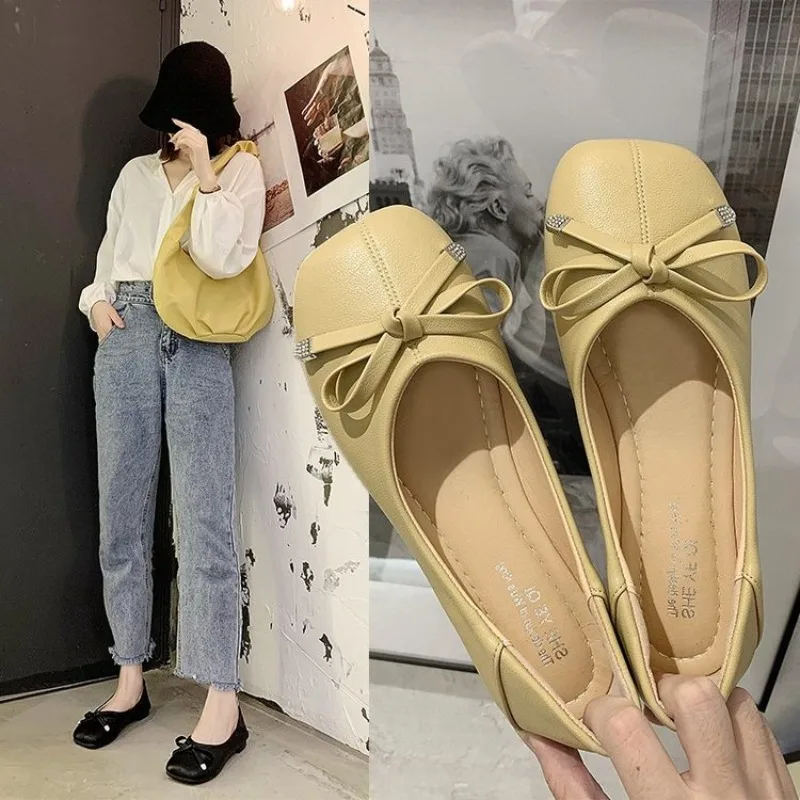 2024 Antumn Round Toe Bowknot Ballet Shoes Fashion Flats Mary Jane Shoes Casaul Shallow Soft Sole Shoes Women Zapatos De Mujer