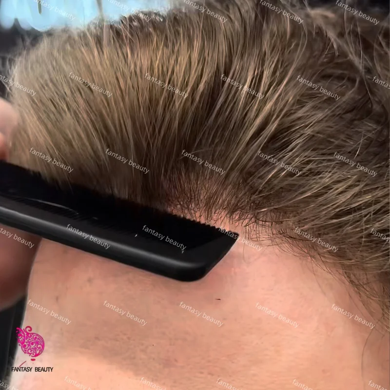 

Undetectable 0.02mm Brown Blonde Pu Men Wig #610 Super Natural Hairline #1b65#410 Black Gray 100% Human Hair Toupee Wigs for Man