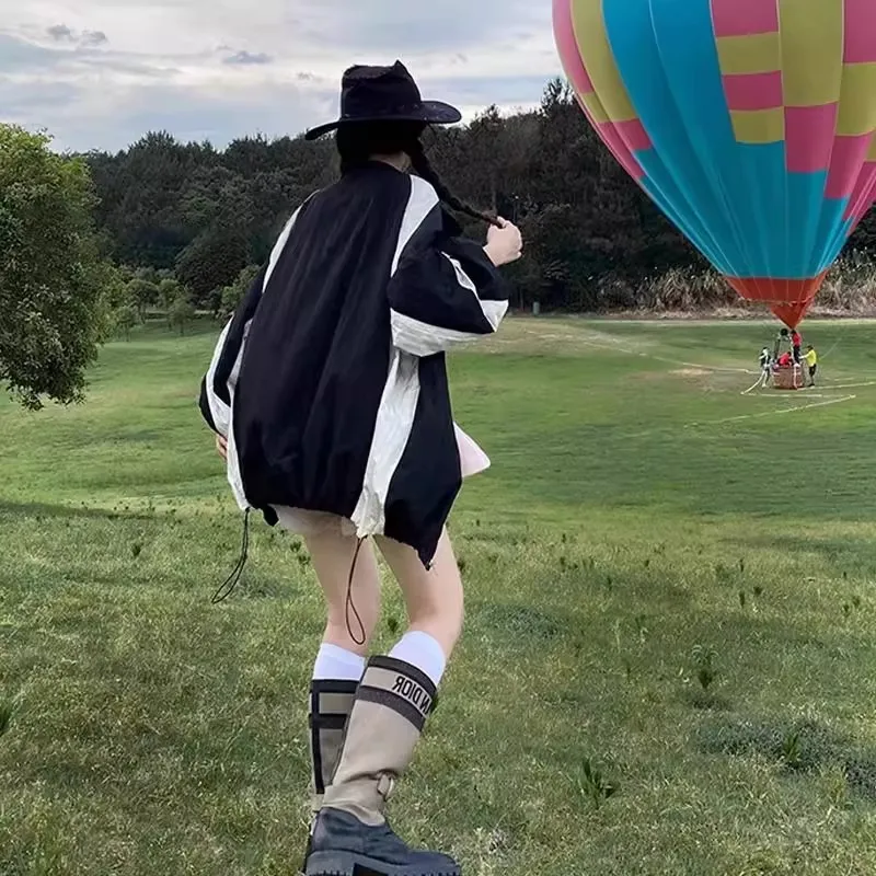 سترة خفيفة الوزن للصيف مقاس كبير تصل إلى 300 رطل، أزياء عصرية بأكمام طويلة للحماية من الشمس للرجال والنساء، جاكيت بألوان متباينة #4