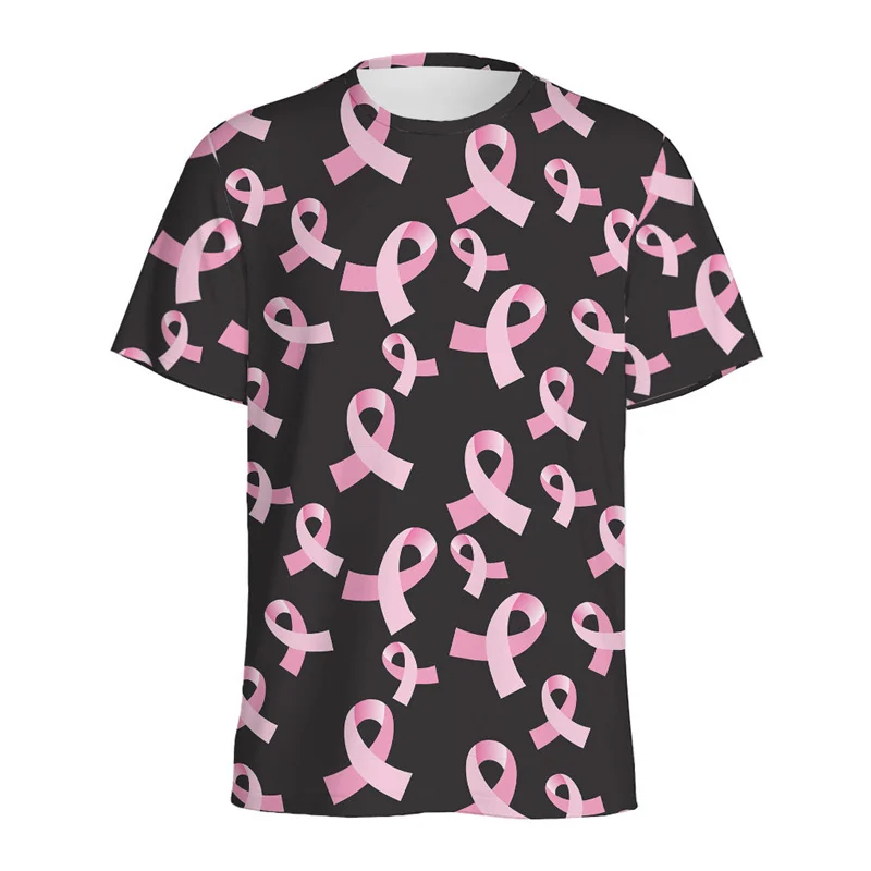 New 3D Breast Cancer Awareness Printing T Shirt Pink Ribbons Graphic Tee Shirts Women Fashion Streetwear Short Sleeves Clothing