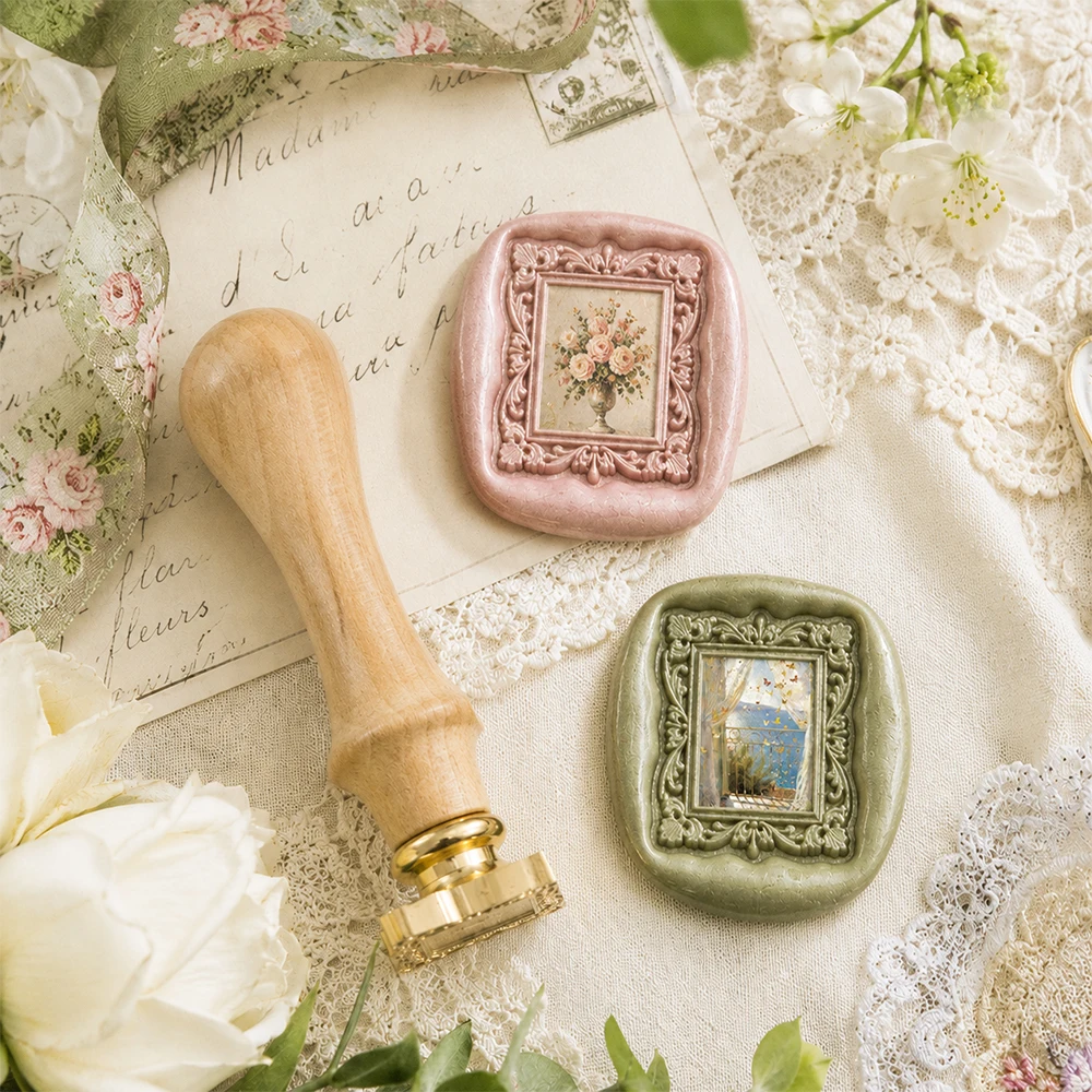 Frame Wax Seal Stamp,3D Embossed Relief Carving Brass Head and Wood Handle for Wax Seal Stamp Kit for Thanksgiving Card Envelope