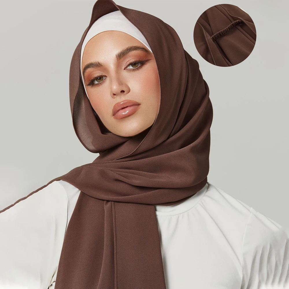 Women Muslim Instant Chiffon Hijab Malaysian Scarf Pinless Plain Headscarf Islam Adjustable Headwrap Solid Ready to Wear Scarfs