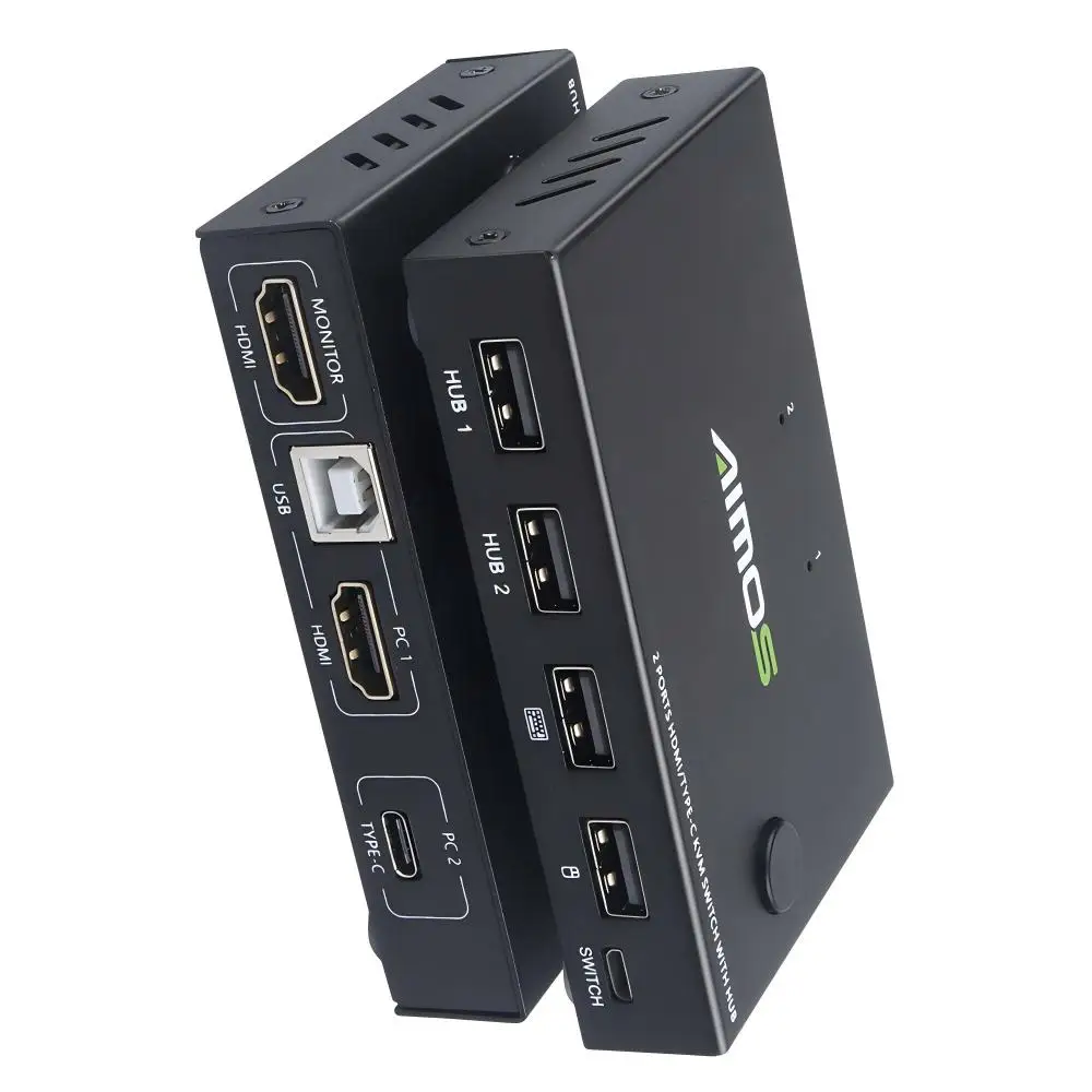 

Aimos 2 In 1 Out 4K USB HDMI KVM Switch, 2 Port KVM Switcher 4K@30HZ, for 2 Computers Share HD Monitor, Keyboard Mouse Printer
