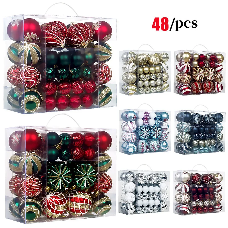 2026 new Christmas ball set of 48 plastic shaped electroplated painted ball pendant Christmas decoration