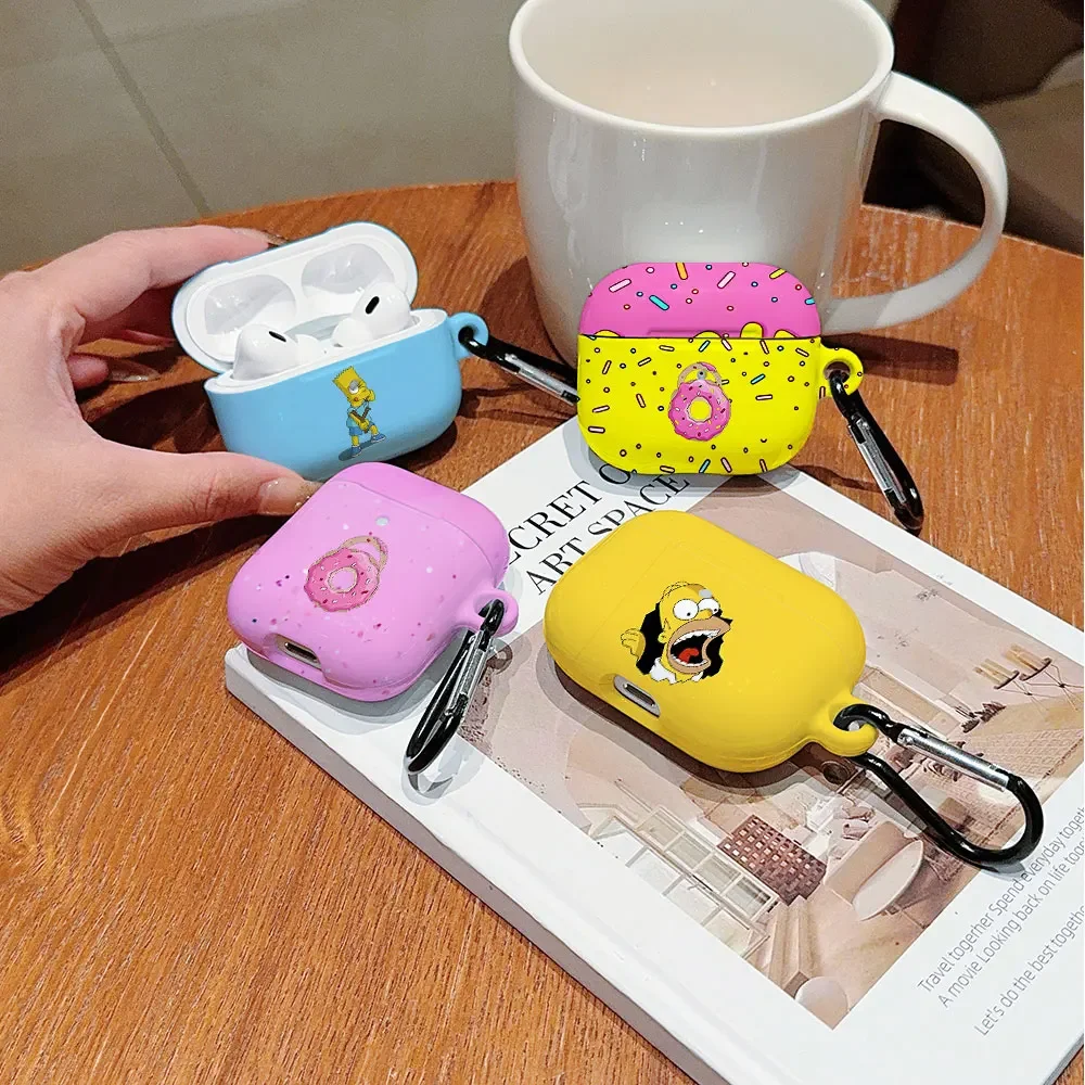 Protective Glossy HD Hard PC Earphone Cover Case-for-The Simpsons-S-AirPods 1 2 3 4 Pro Pro2 with Metal Hook