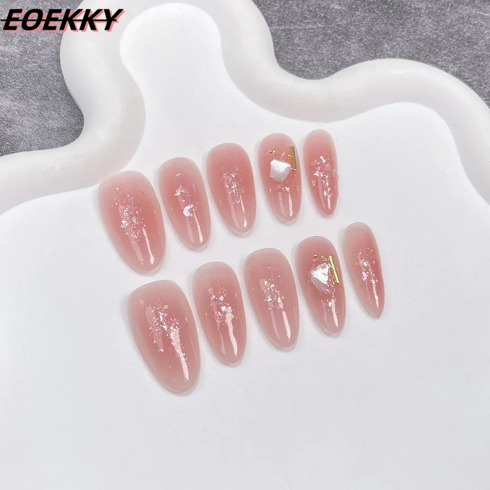 10Pcs handmade pink nail set pressed onto nails with fully covered nail tips and adhesive design for women's makeup