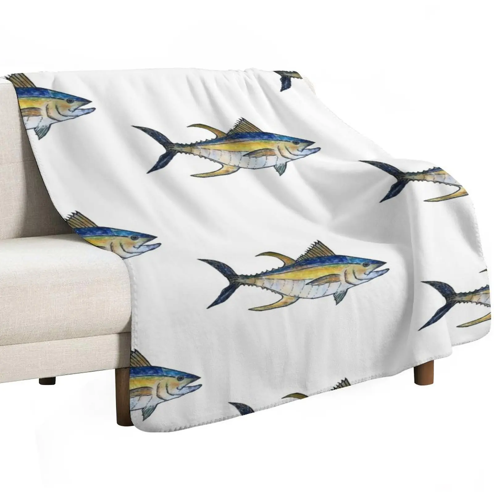 Yellowfin Tuna Fish Throw Blanket Travel Size Cozy Blanket for Plane Train